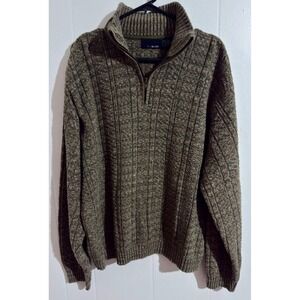 Bill Blass Mens XL Quarter Zip Sweater Olive Green Ribbed Knit Cotton Blend Mock